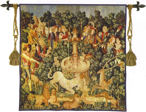 Unicorn Dips His Horn Medieval Tapestry Wall Hanging, 53in X 53in