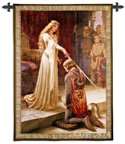 The Accolade Painting Medieval Tapestry Wall Hanging - Knighting Ceremony by Leighton, 31in x 40in