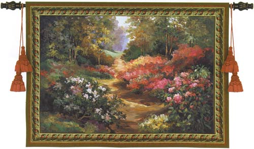 Along The Garden Path Landscape Wall Tapestry - Beautiful Garden Picture, 53in x 38in