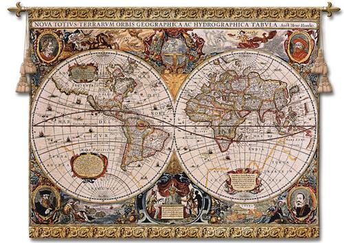 Antique Map Wall Tapestry, 45in x 35in