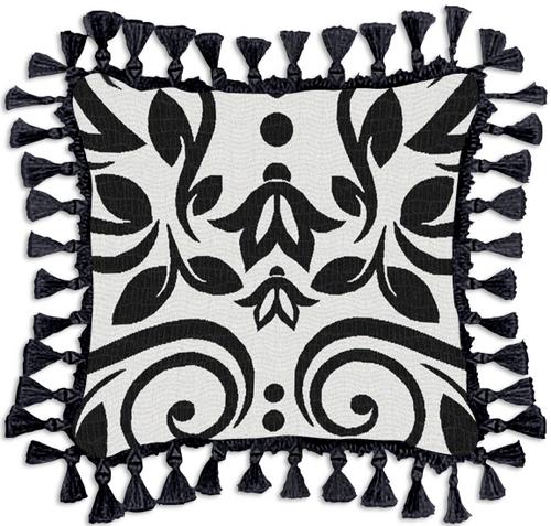 Arabella Ornamental Tapestry Cushion - Black-White Design, 17in x 17in