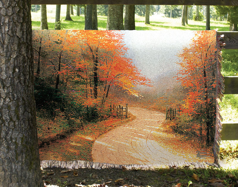 Autumn Lane Scenic Tapestry Throw - Impressionist Landscape, 50in X 60in