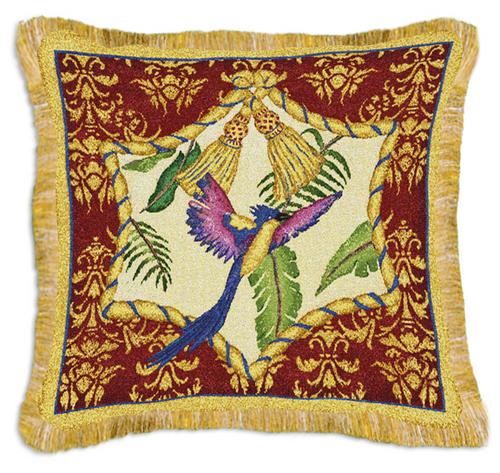 Aviary I Bird Tapestry Cushion - Tropical Style, 17in x 17in