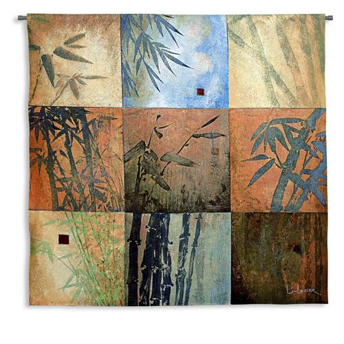 Bamboo Nine Patch Contemporary Wall Tapestry - Geometrical Botanical Design, 44in x 44in