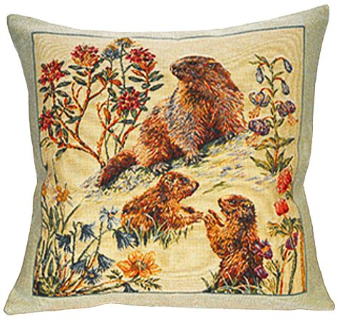 Bebes Marmottes Tapestry Cushion Cover - European Home Decor Collection, 18in x 18in cushion cover Bebes Marmottes Tapestry Cushion Cover - European Home Decor Collection, 18in x 18in cushion cover