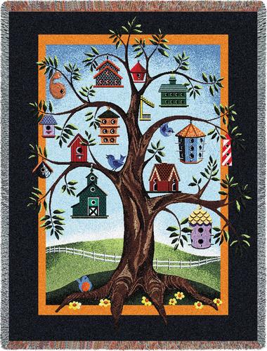 Birdhouse Tree Tapestry Throw, 54in x 70in Birdhouse Tree Tapestry Throw, 54in x 70in