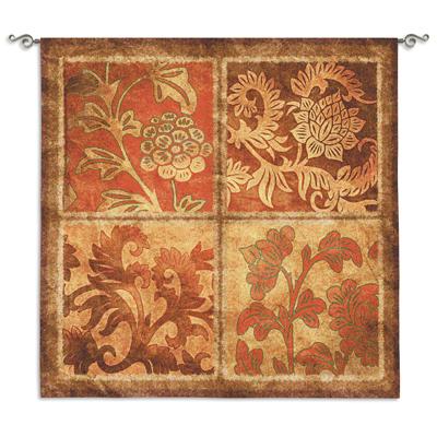 Botanical Scroll Ornamental Wall Tapestry - Floral Collage, 44in x 44in