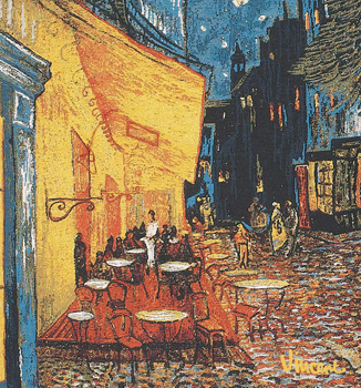Cafe Terrace at Night Van Gogh Belgian Tapestry, 18in x 18in wall hanging