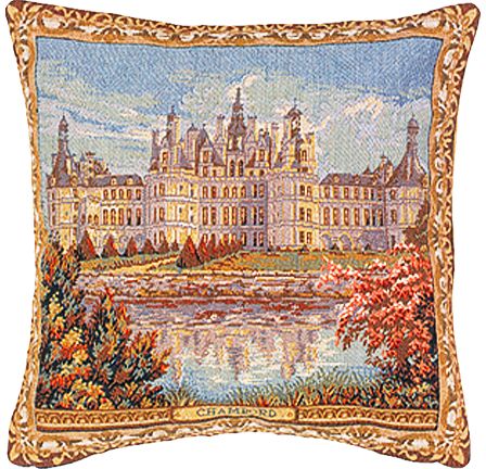 Chambord Castle II Tapestry Cushion Cover - European Home Decor Collection, 18in x 18in cushion cover