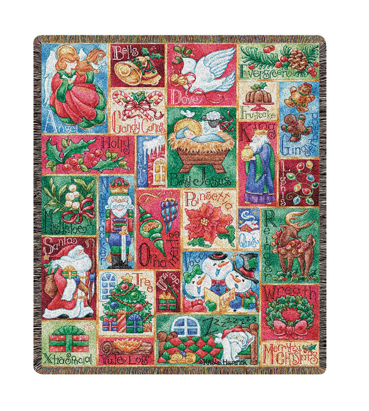 Christmas Aphabet Tapestry Throw - Holiday Decor Idea, 51in X 68in