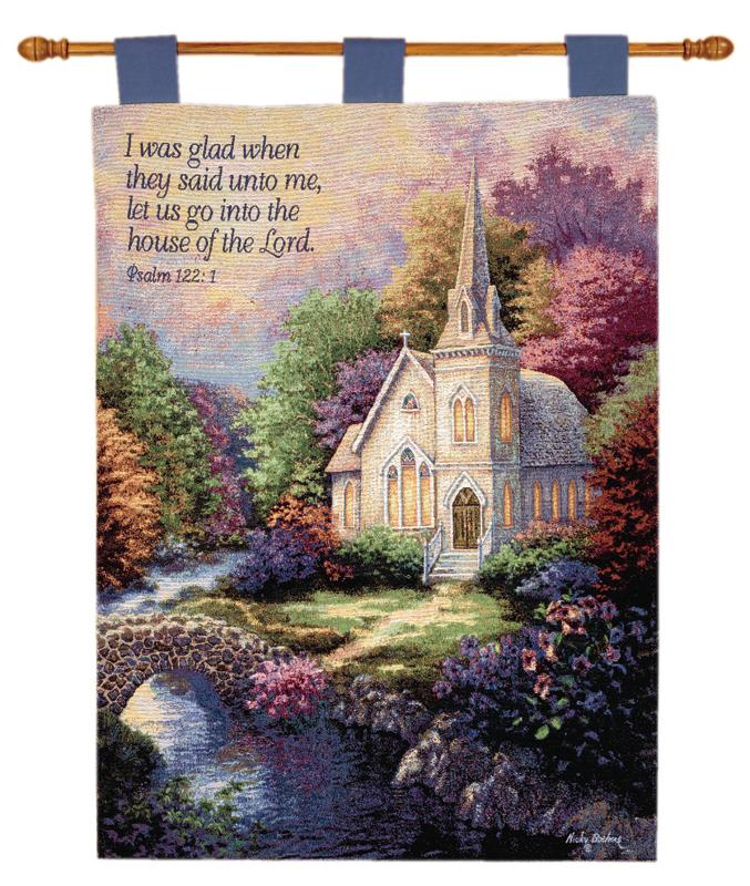 Church In The Country Tapestry Wall Hanging - Religious Picture, 26in X 36in