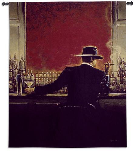 Cigar Bar Retro Styled Tapestry Wall Hanging - Man Portrait, 41in x 53in