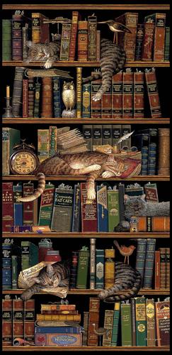 Classic Tails Tapestry Wall Hanging, 36in x 75in - Picture of Cats & Books