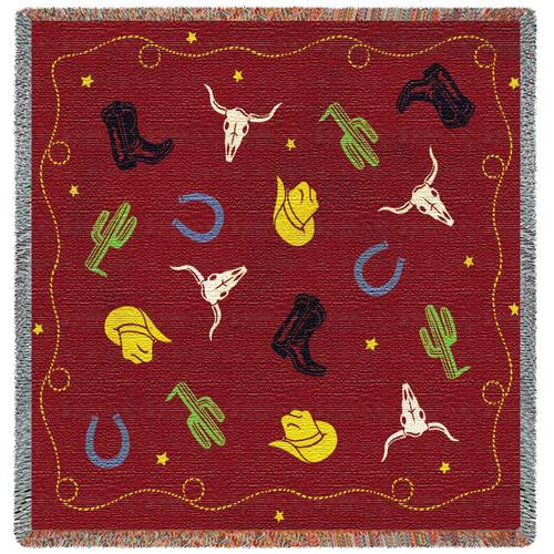 Cowboy Days Lap Square Tapestry Throw, 53in x 53in