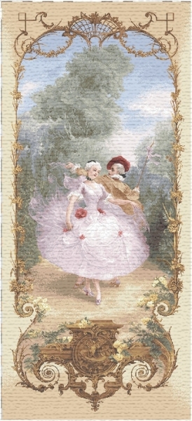Dance Lesson Pastoral Scene Tapestry Wall Hanging, H43.2in x W20in