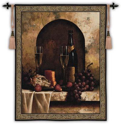 Date to Remember Wine Still Life Wall Tapestry, 46in x 53in