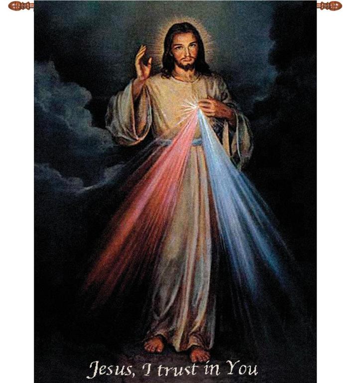 The Divine Mercy Tapestry Wall Hanging - Religious Picture, 26in X 36in