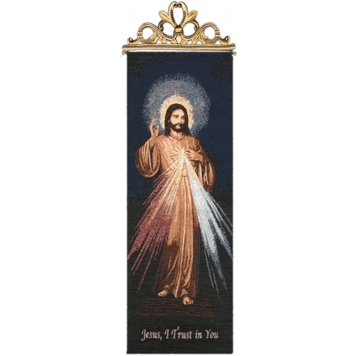 The Divine Mercy Tapestry Wall Hanging - Religious Picture, 13in X 36in