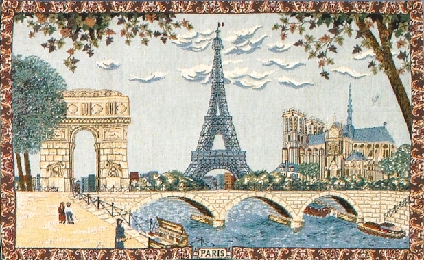 Belgian Wall Tapestry Paris - Eiffel Tower, European City View, 19in X 30in