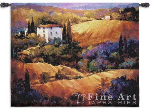Evening Glow Tuscan Tapestry Wall Hanging - Landscape Picture, 53in X 53in