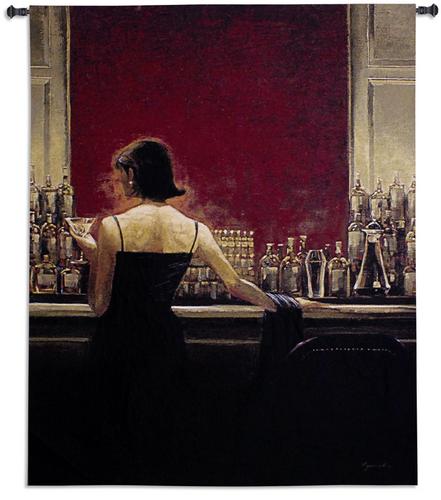 Evening Lounge Retro Styled Tapestry Wall Hanging - Woman Portrait, 41in x 53in