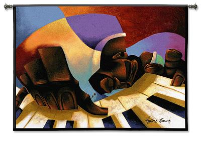 Frankie Fingertips Contemporary Wall Tapestry - Abstract Music Collage, 34in x 26in