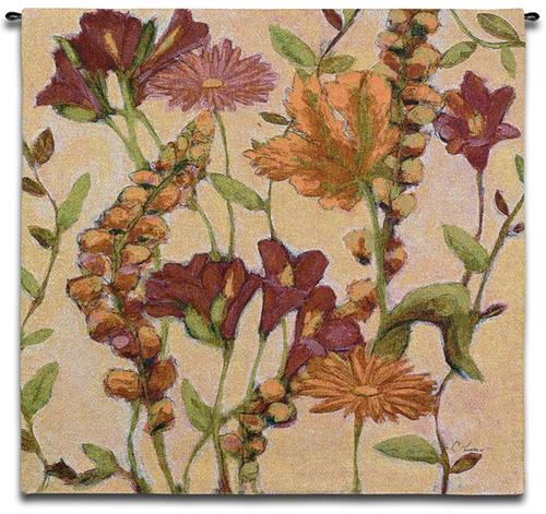 Garden Blooms Contemporary Wall Tapestry - Botanical Design In Bright Colors, 35in x 35in