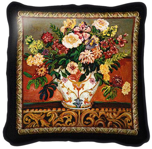 Gena's Vase Classic Tapestry Cushion - Floral Stillife, 17in x 17in Gena's Vase Classic Tapestry Cushion - Floral Stillife, 17in x 17in