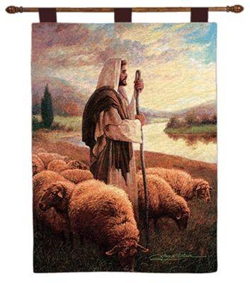 Good Shepherd Tapestry Wall Hanging - Religious Picture, 26in X 36in