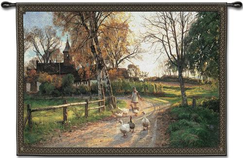 Goose Girl Tapestry Wall Hanging - Country Scene, 53in x 38in