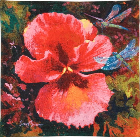 Gratitude Contemporary Floral Tapestry - from the art work of Simon Bull, 21in x 21in