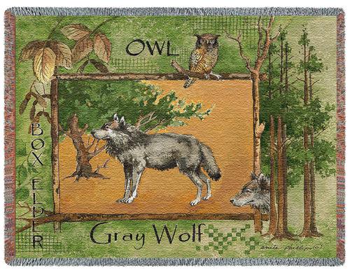 Gray Wolf Tapestry Throw, 54in x 70in