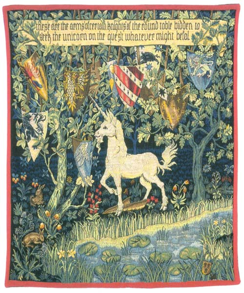 Heraldic Unicorn William Morris Wall Tapestry - Medieval Picture, 36in X 28in