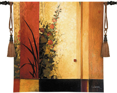 Hollyhock Garden II Modern Tapestry Fine Art Picture, 35in x 35in