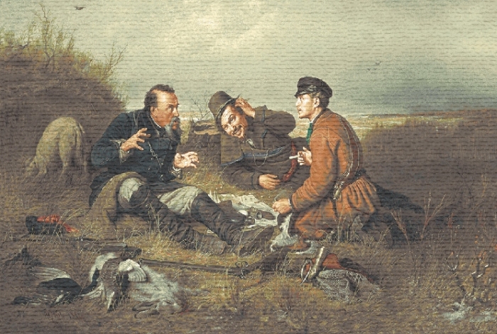 Hunters At Rest II Hunting scene Tapestry, H28in x W46in Hunters At Rest II Hunting scene Tapestry, H28in x W46in