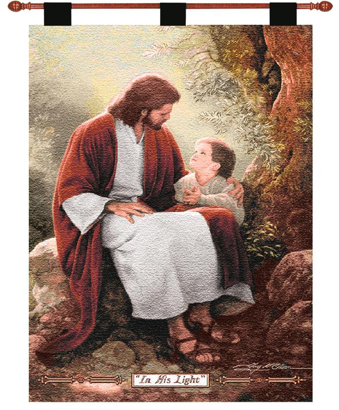 In His Light Tapestry Wall Hanging - Religious Picture, 26in X 36in