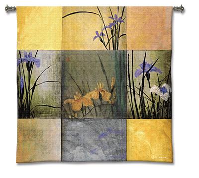 Iris Nine Patch Tapestry Wall Hanging - Abstract Floral Composition, 31in x 31in