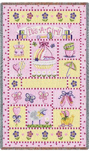 It's a Girl Mini Tapestry Throw, 54in x 35in