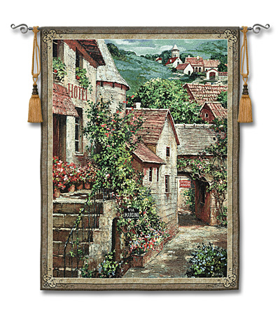 Italian Country Village I Tapestry Wall Hanging - Tuscan Picture, 42in x 53in