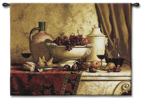 Italian Feast Still Life Wall Tapestry - Grape & Wine Picture, 53in x 42in