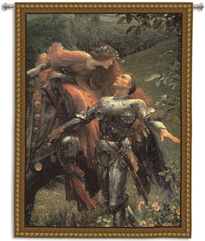 La Belle Dame Sans Merci II Medieval Arthurian Tapestry Wall Hanging, 66in x 53in