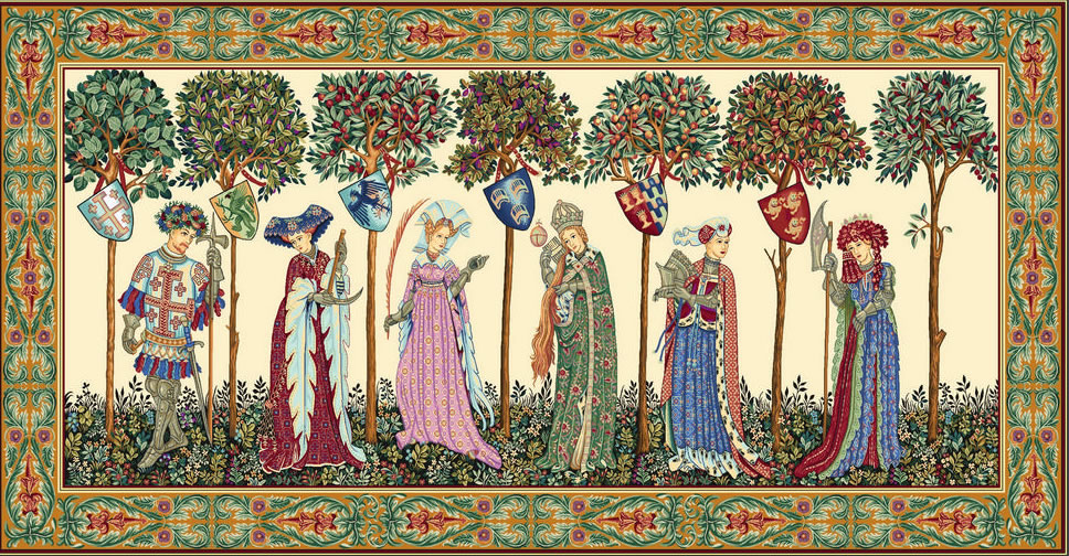 La Manta III Medieval Scene Tapestry Wall Hanging, H50in x W112in