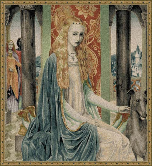 Lady Owein Medieval Tapestry Wall Hanging - Beautiful Woman Portrait, 34in X 32in