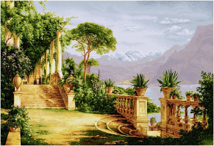 Lake Como III Mediterranean Terrace Tapestry Wall Hanging, H56in x W90in Lake Como III Mediterranean Terrace Tapestry Wall Hanging, H56in x W90in