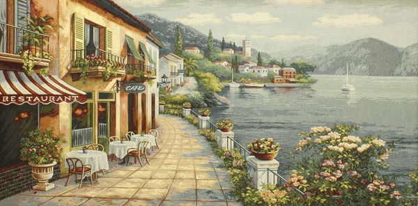 Lake Como IV Tapestry Wall Hanging, H27in x W52in