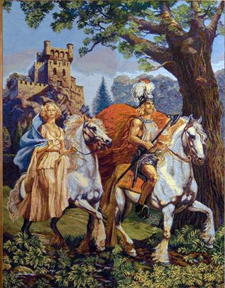 Medieval Tapestry Knight Rider & Lady (One Of Our Best Medieval Knight Pictures)