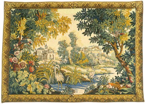 Le Lignon Classique Pastoral Landscape Wall Tapestry - Egrets By The River, 50in x 72in