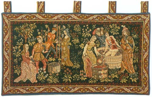 Le Vin Et La Vigne (Vintage) Medieval Wall Tapestry - The Wine Making Scene, 23in X 44in Le Vin Et La Vigne (Vintage) Medieval Wall Tapestry - The Wine Making Scene, 23in X 44in