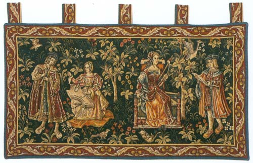 Lecture Et Concert Medieval Wall Tapestry - The Noble Scene, 20in X 38in Lecture Et Concert Medieval Wall Tapestry - The Noble Scene, 20in X 38in