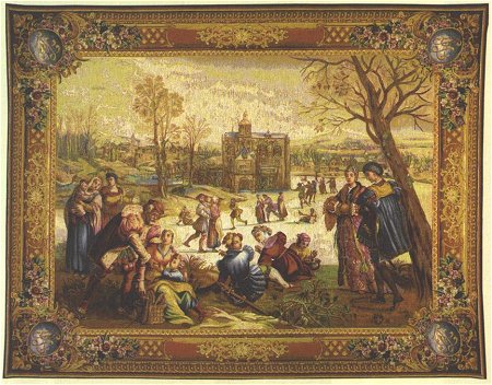 Les Patineurs Pastoral Tapestry Wall Hanging, 58in X 78in